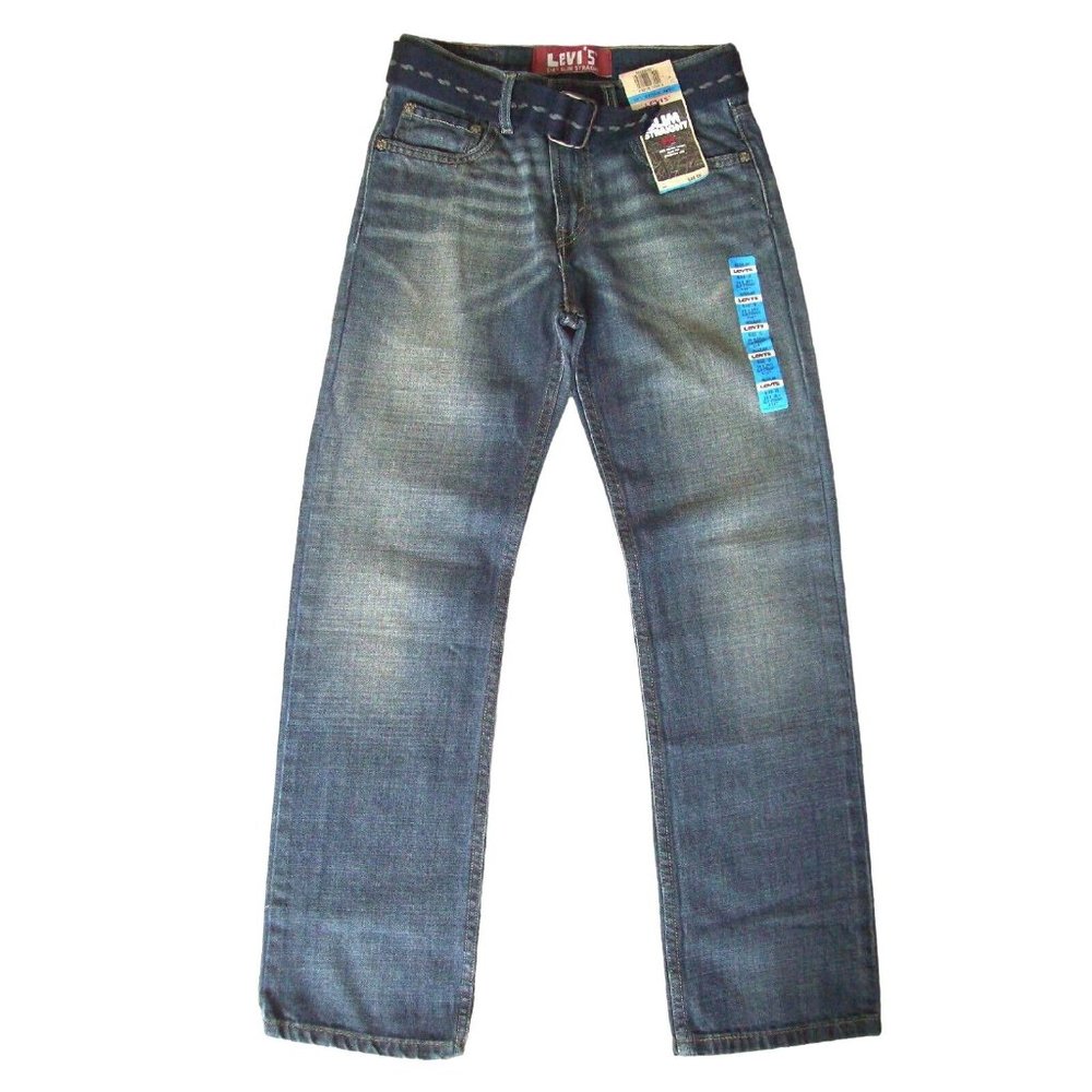 NWT Boys Levi's 514 Slim Straight Fit Jeans +Belt Medium Wash Size 12  26 x 26.5